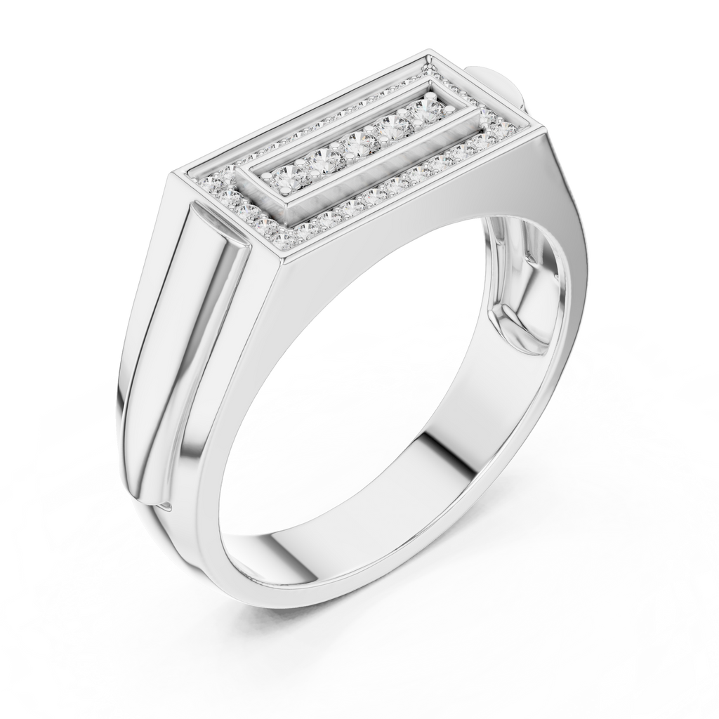 Classic Men's Diamond Signet Ring, Rectangle Cluster Design, Fine Jewelry Gift