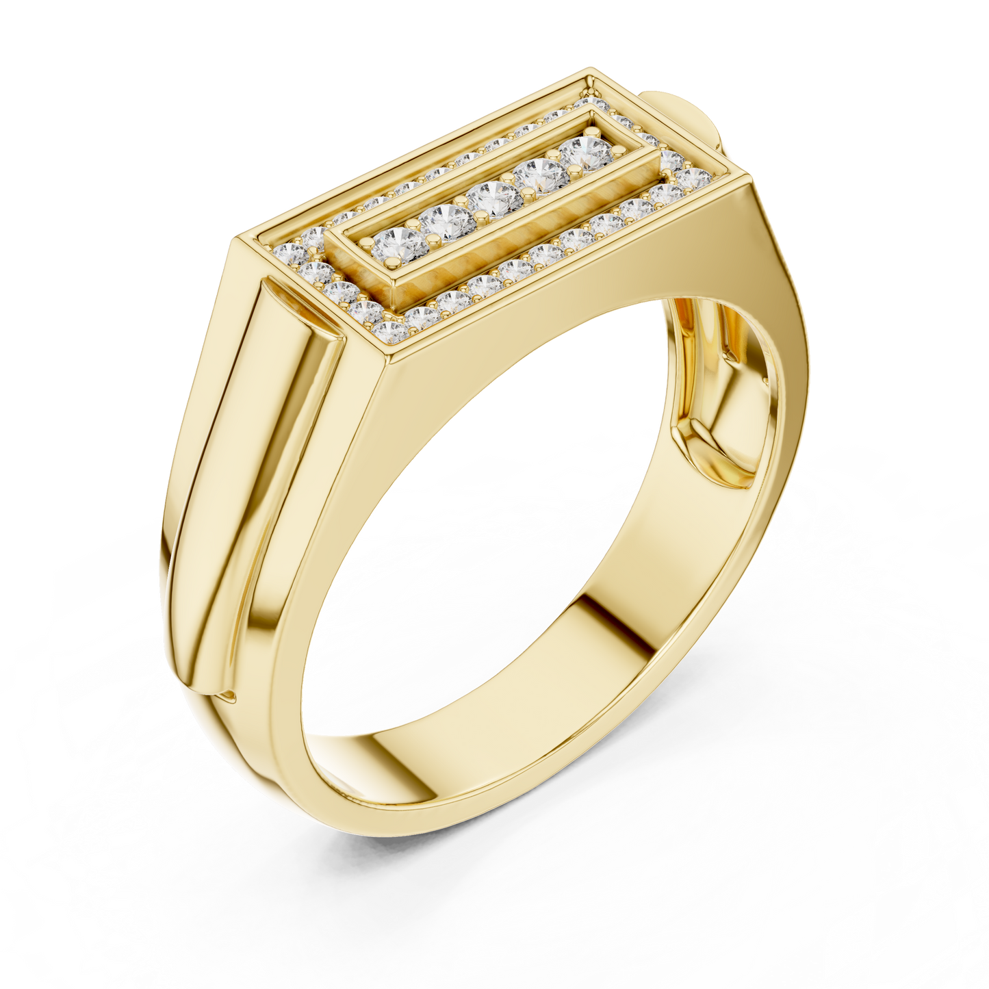 Classic Men's Diamond Signet Ring, Rectangle Cluster Design, Fine Jewelry Gift