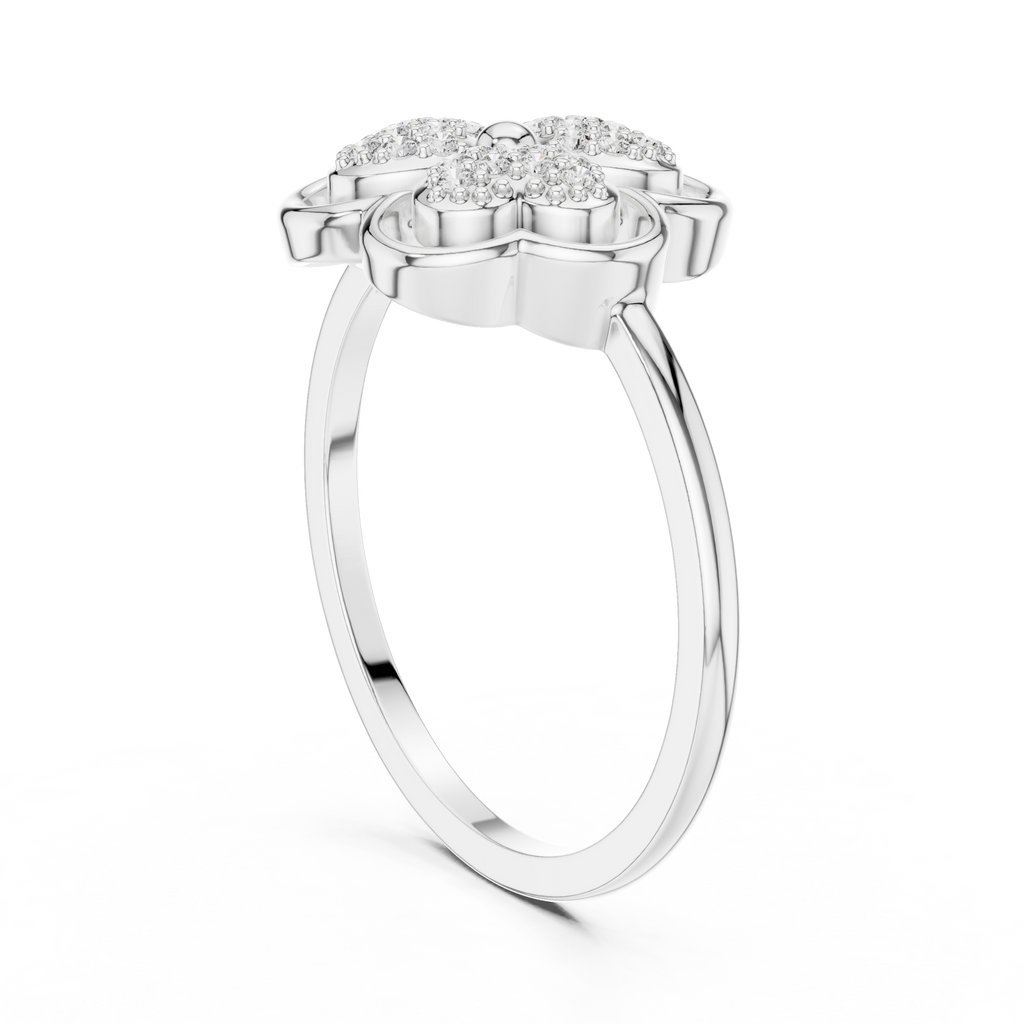 Women's Diamond Clover Statement Ring, Floral Lucky Charm Jewelry Gift