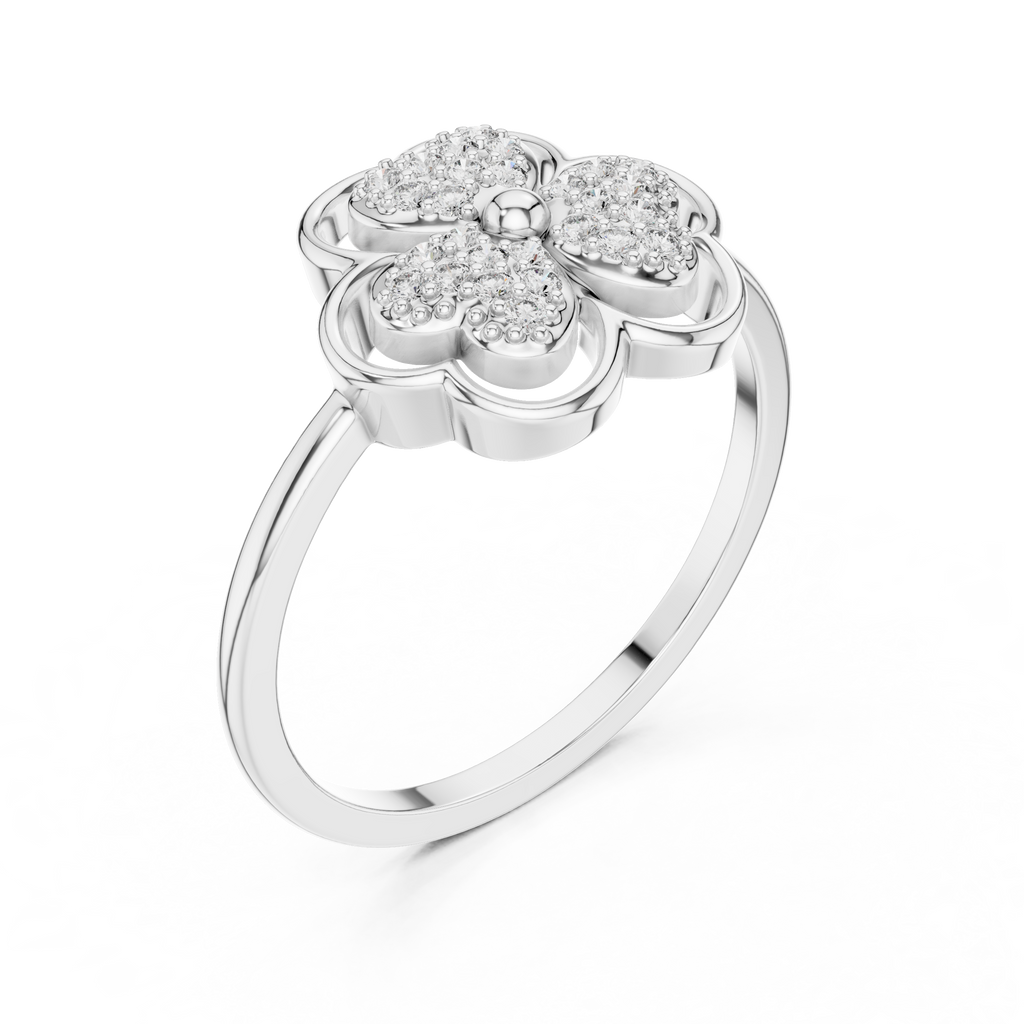 Women's Diamond Clover Statement Ring, Floral Lucky Charm Jewelry Gift
