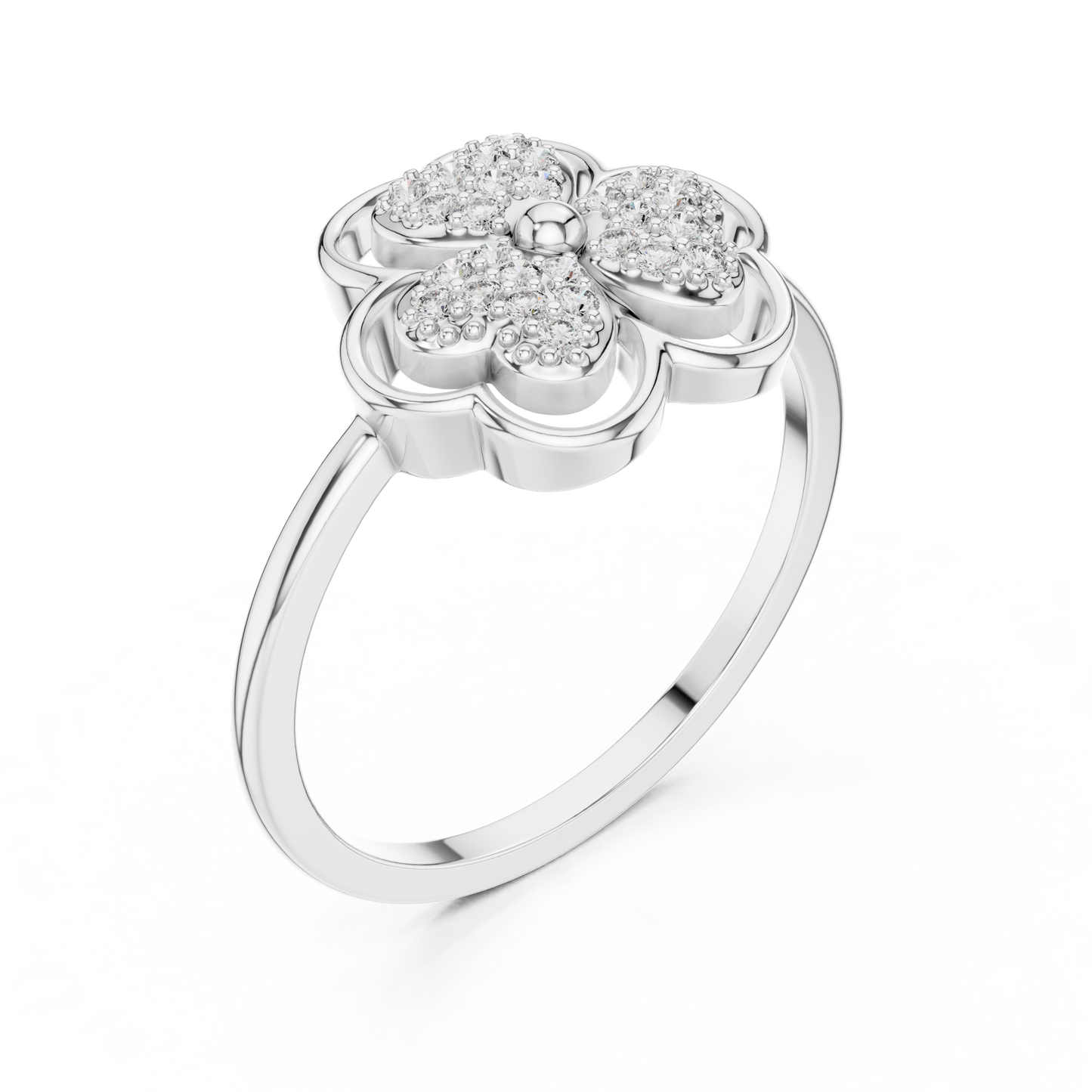 Women's Diamond Clover Statement Ring, Floral Lucky Charm Jewelry Gift