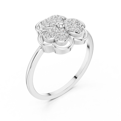 Women's Diamond Clover Statement Ring, Floral Lucky Charm Jewelry Gift