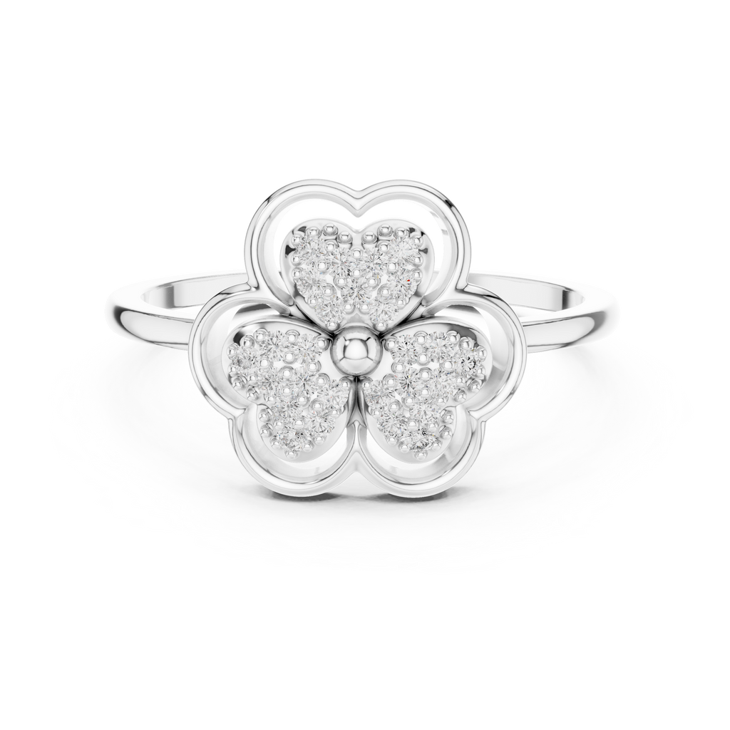 Women's Diamond Clover Statement Ring, Floral Lucky Charm Jewelry Gift
