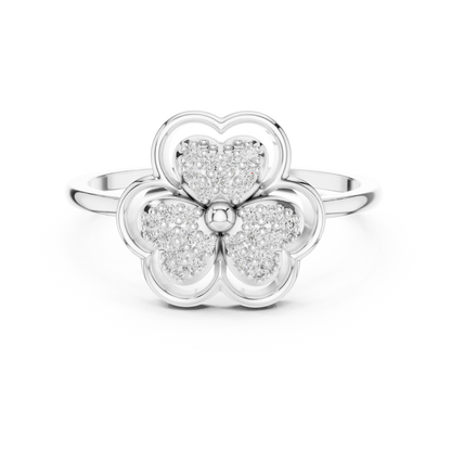 Women's Diamond Clover Statement Ring, Floral Lucky Charm Jewelry Gift
