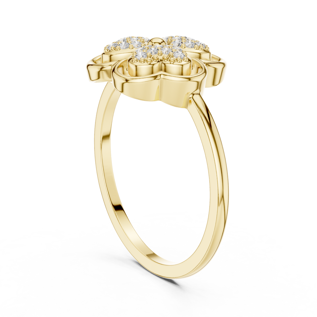 Women's Diamond Clover Statement Ring, Floral Lucky Charm Jewelry Gift