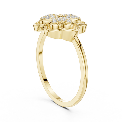 Women's Diamond Clover Statement Ring, Floral Lucky Charm Jewelry Gift