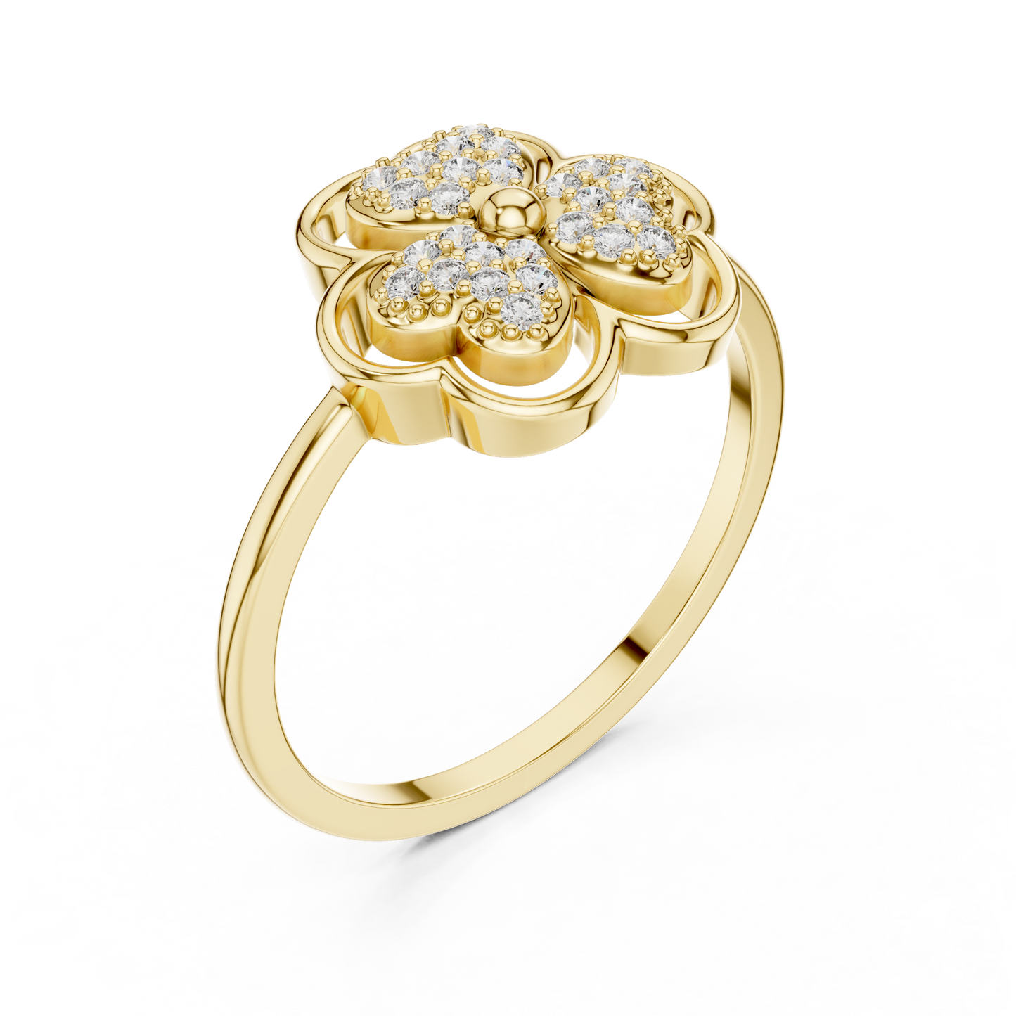 Women's Diamond Clover Statement Ring, Floral Lucky Charm Jewelry Gift