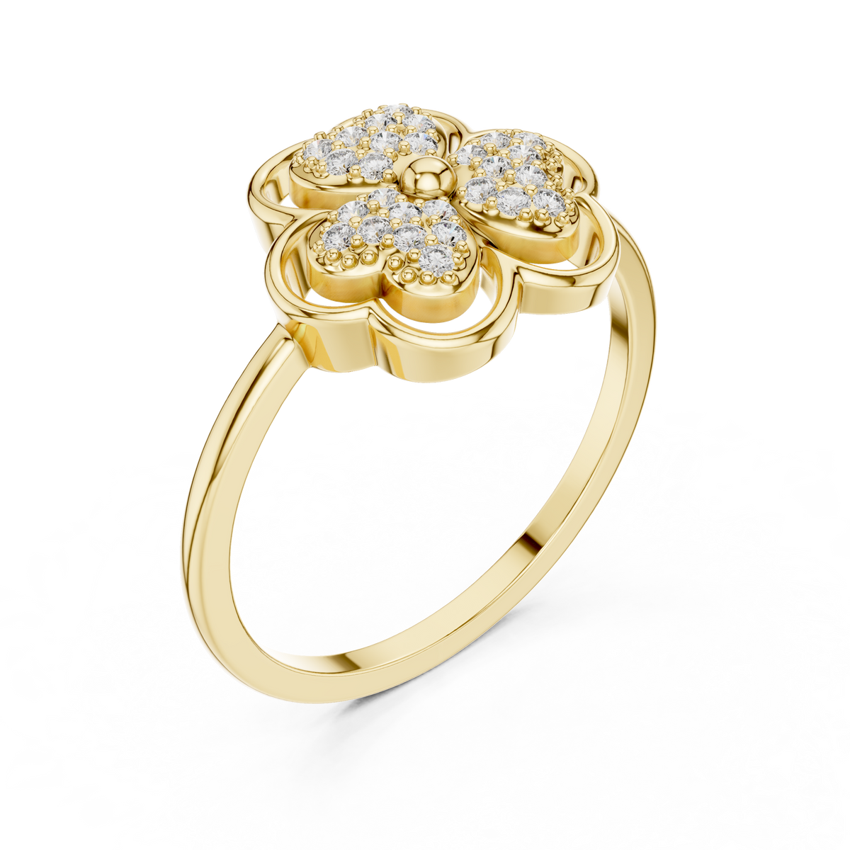 Women's Diamond Clover Statement Ring, Floral Lucky Charm Jewelry Gift