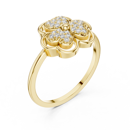 Women's Diamond Clover Statement Ring, Floral Lucky Charm Jewelry Gift