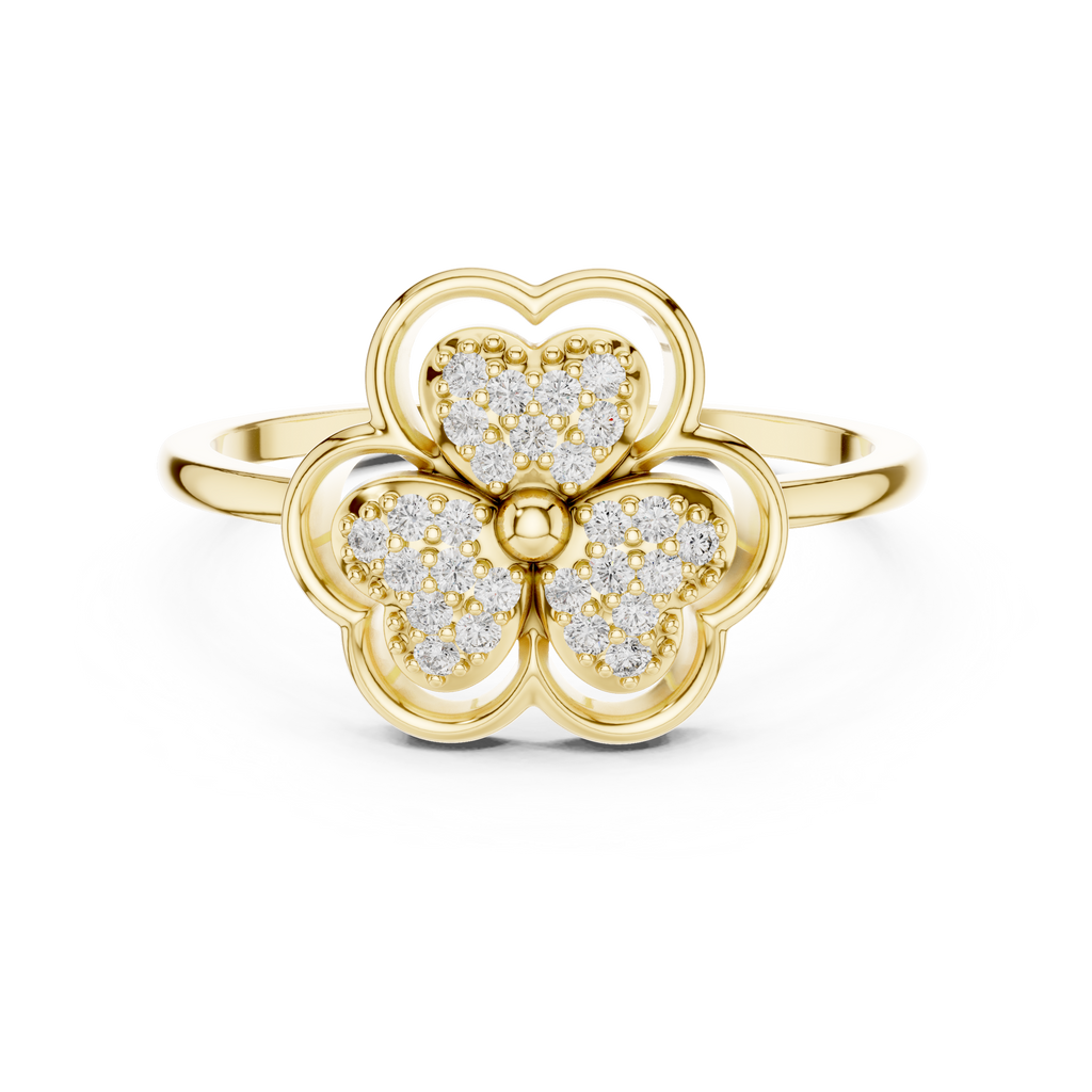 Women's Diamond Clover Statement Ring, Floral Lucky Charm Jewelry Gift