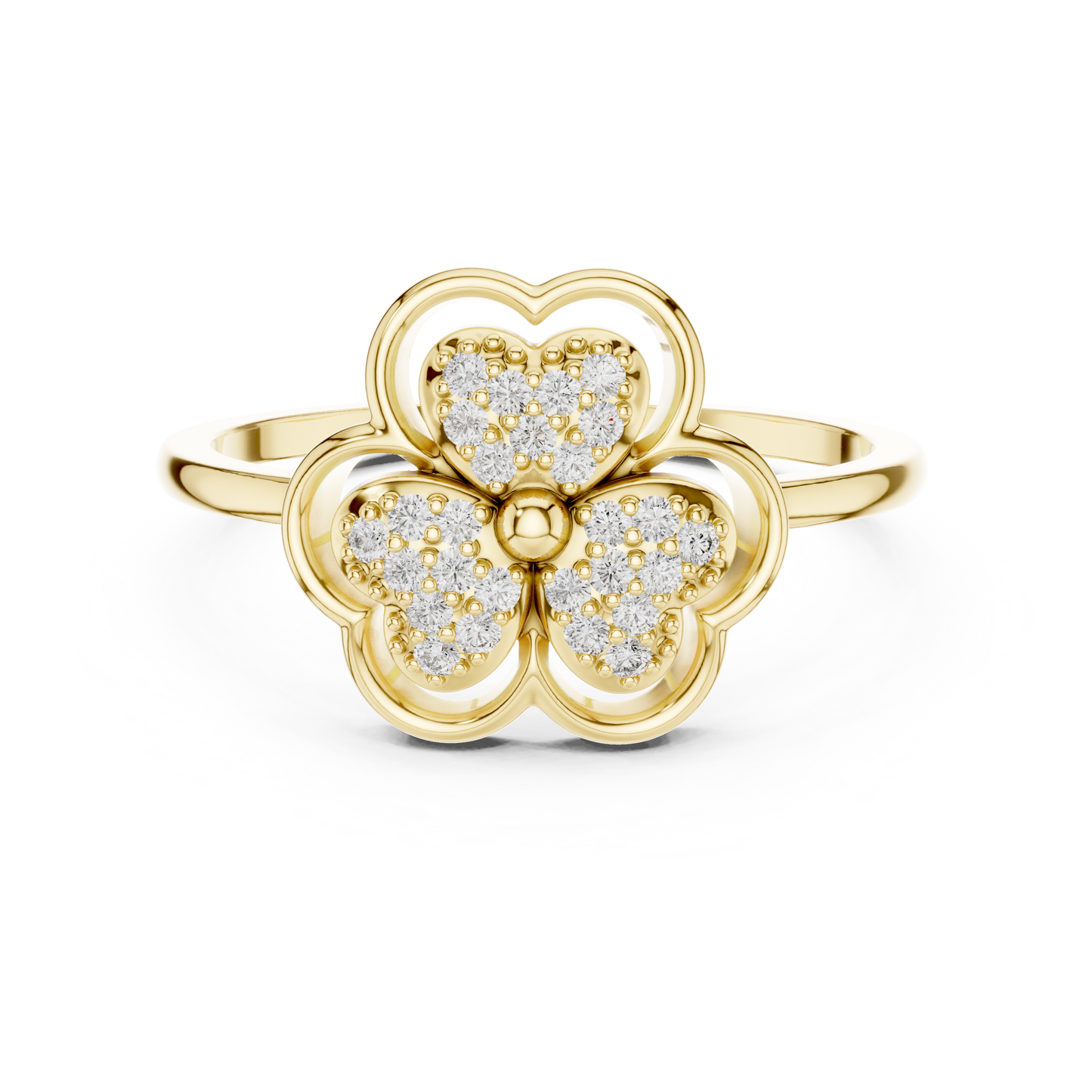 Women's Diamond Clover Statement Ring, Floral Lucky Charm Jewelry Gift