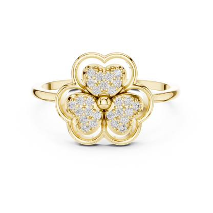 Women's Diamond Clover Statement Ring, Floral Lucky Charm Jewelry Gift