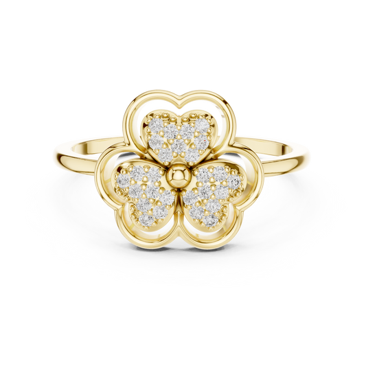 Women's Diamond Clover Statement Ring, Floral Lucky Charm Jewelry Gift