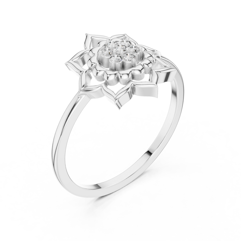 Diamond Lotus Bloom Ring for Women, Nature Inspired Floral Promise Ring