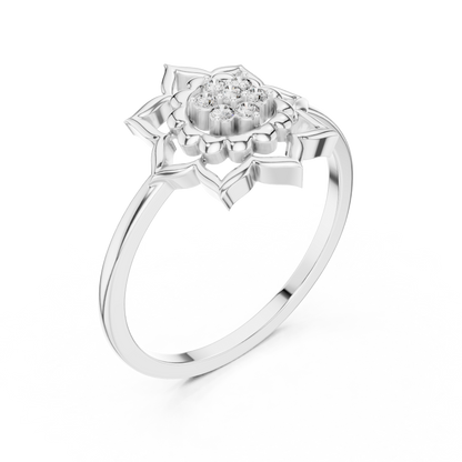 Diamond Lotus Bloom Ring for Women, Nature Inspired Floral Promise Ring