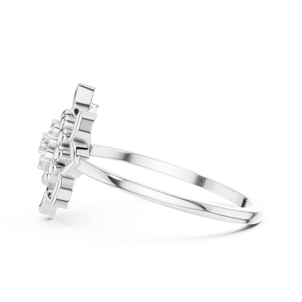 Diamond Lotus Bloom Ring for Women, Nature Inspired Floral Promise Ring
