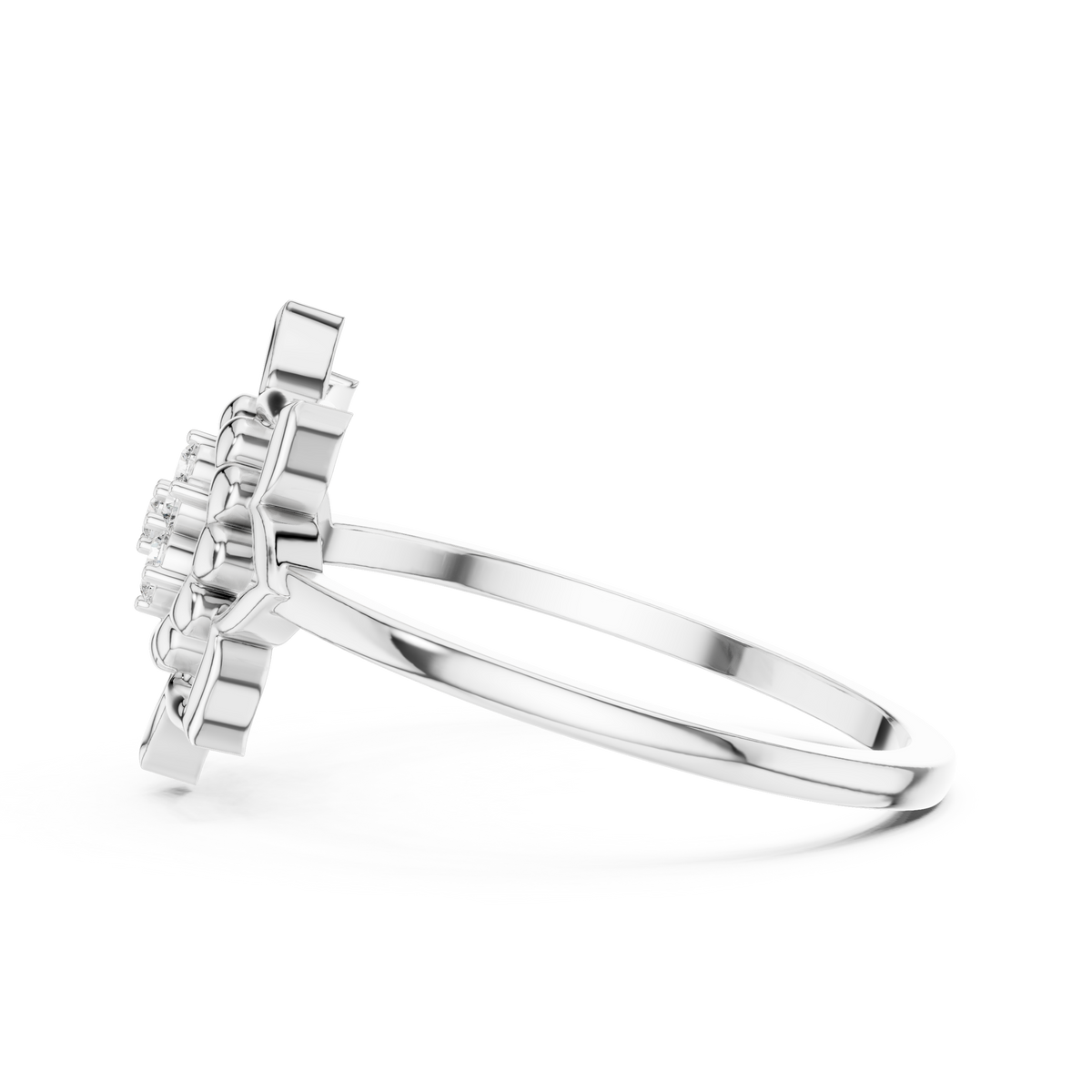 Diamond Lotus Bloom Ring for Women, Nature Inspired Floral Promise Ring