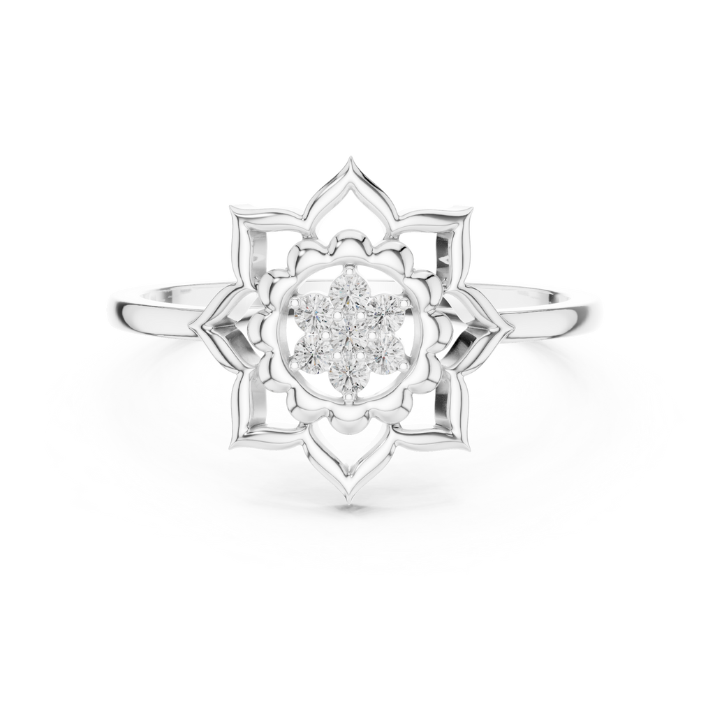 Diamond Lotus Bloom Ring for Women, Nature Inspired Floral Promise Ring