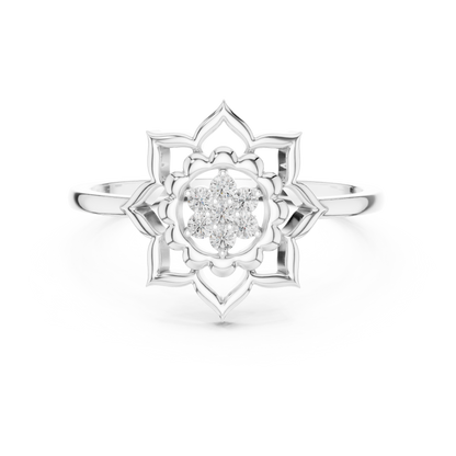 Diamond Lotus Bloom Ring for Women, Nature Inspired Floral Promise Ring