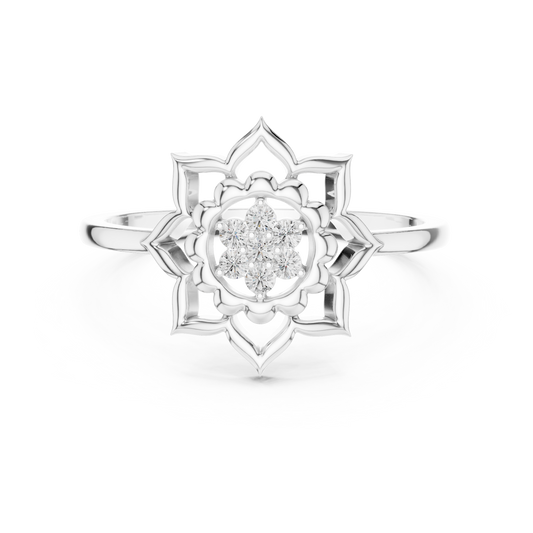 Diamond Lotus Bloom Ring for Women, Nature Inspired Floral Promise Ring