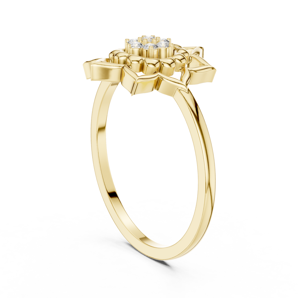 Diamond Lotus Bloom Ring for Women, Nature Inspired Floral Promise Ring