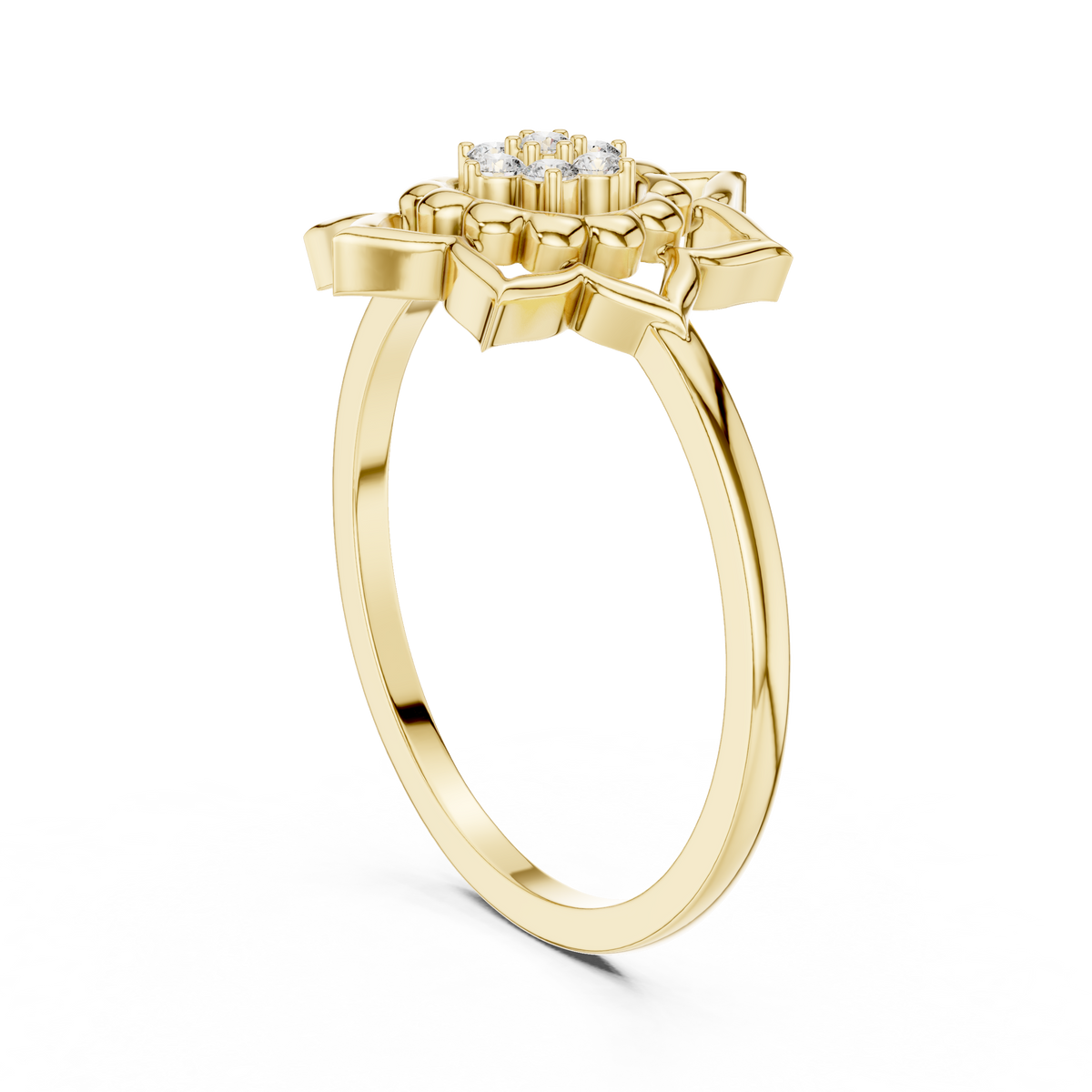 Diamond Lotus Bloom Ring for Women, Nature Inspired Floral Promise Ring