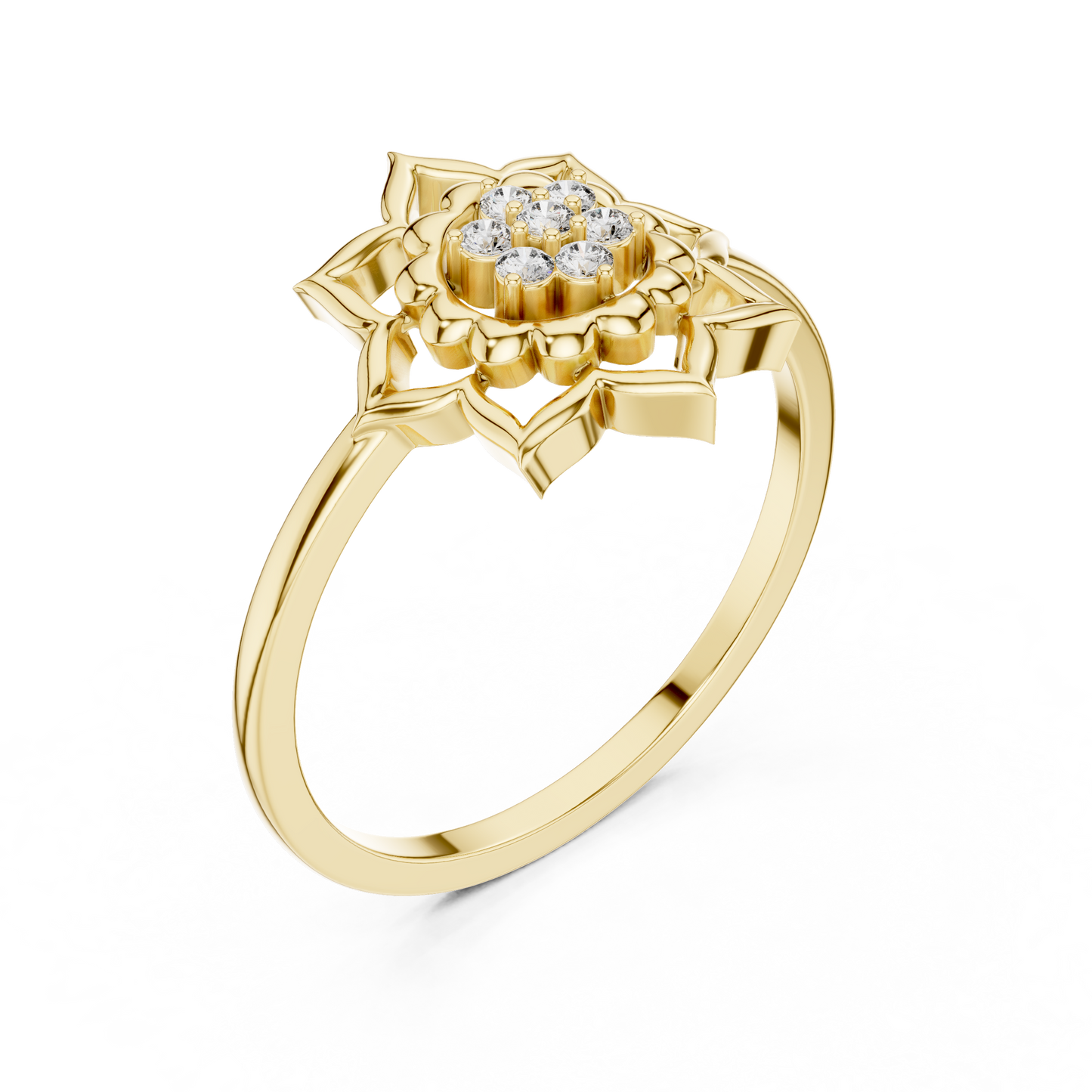 Diamond Lotus Bloom Ring for Women, Nature Inspired Floral Promise Ring