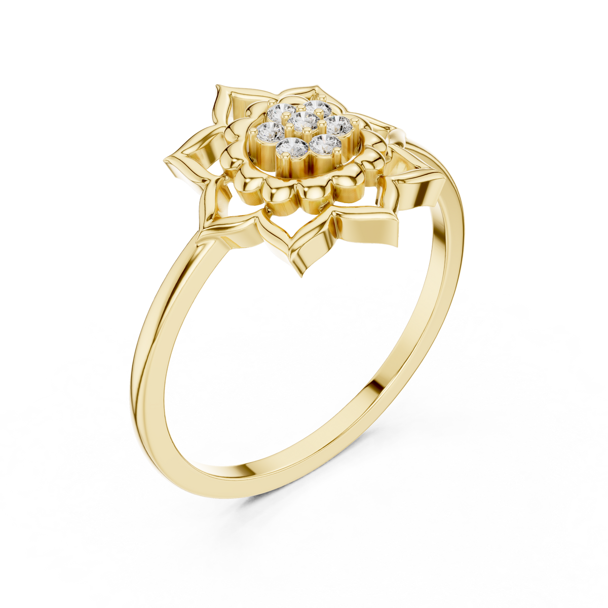 Diamond Lotus Bloom Ring for Women, Nature Inspired Floral Promise Ring