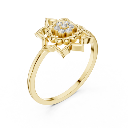 Diamond Lotus Bloom Ring for Women, Nature Inspired Floral Promise Ring