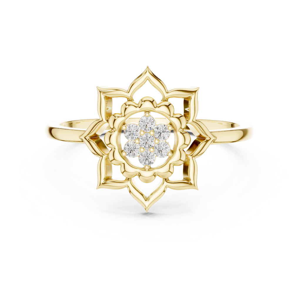 Diamond Lotus Bloom Ring for Women, Nature Inspired Floral Promise Ring