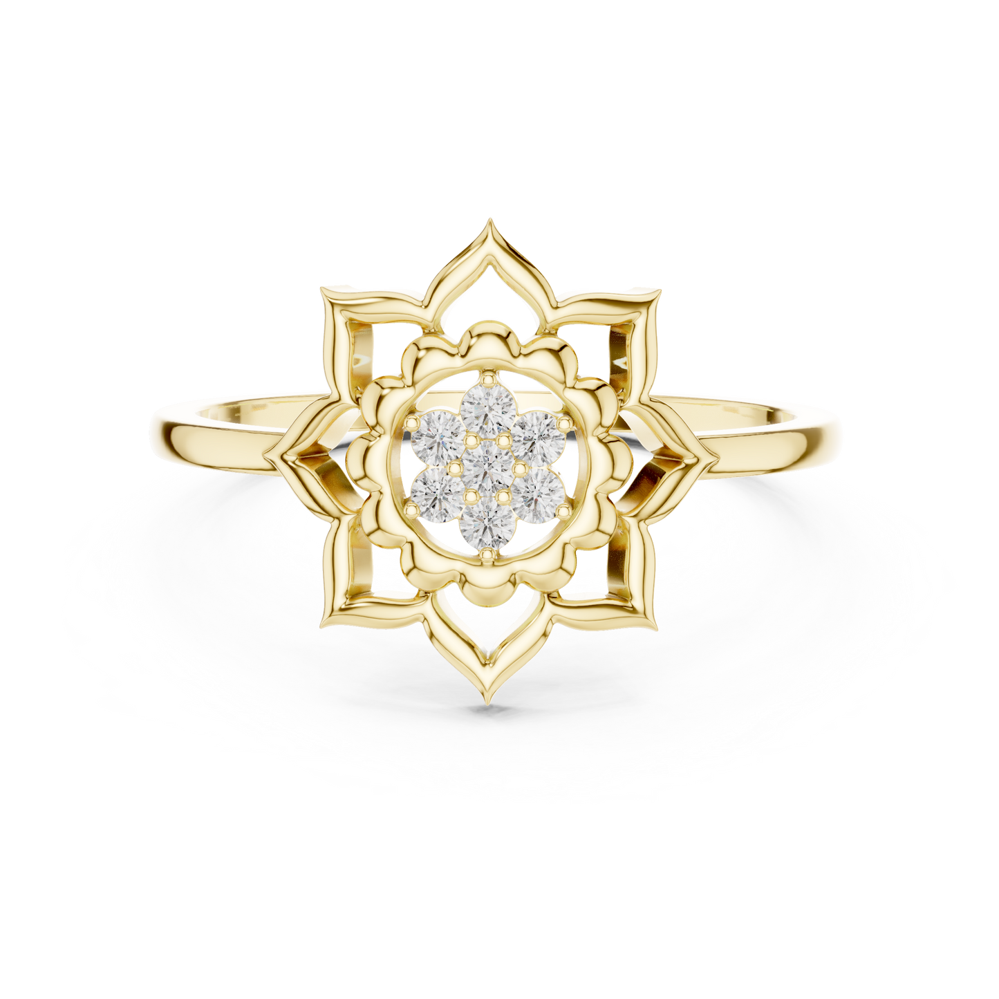 Diamond Lotus Bloom Ring for Women, Nature Inspired Floral Promise Ring