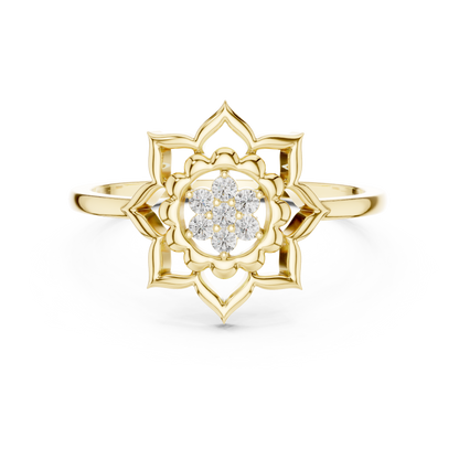 Diamond Lotus Bloom Ring for Women, Nature Inspired Floral Promise Ring