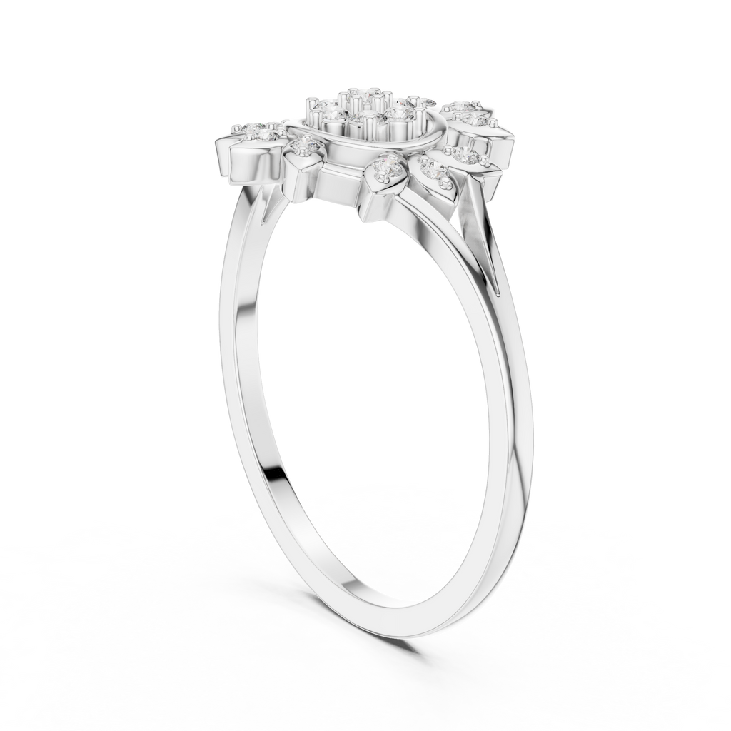 Women's Diamond Sun Flower Ring, Delicate Floral Statement Ring, Anniversary Gift