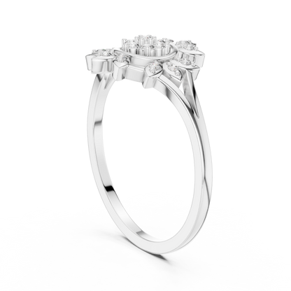 Women's Diamond Sun Flower Ring, Delicate Floral Statement Ring, Anniversary Gift