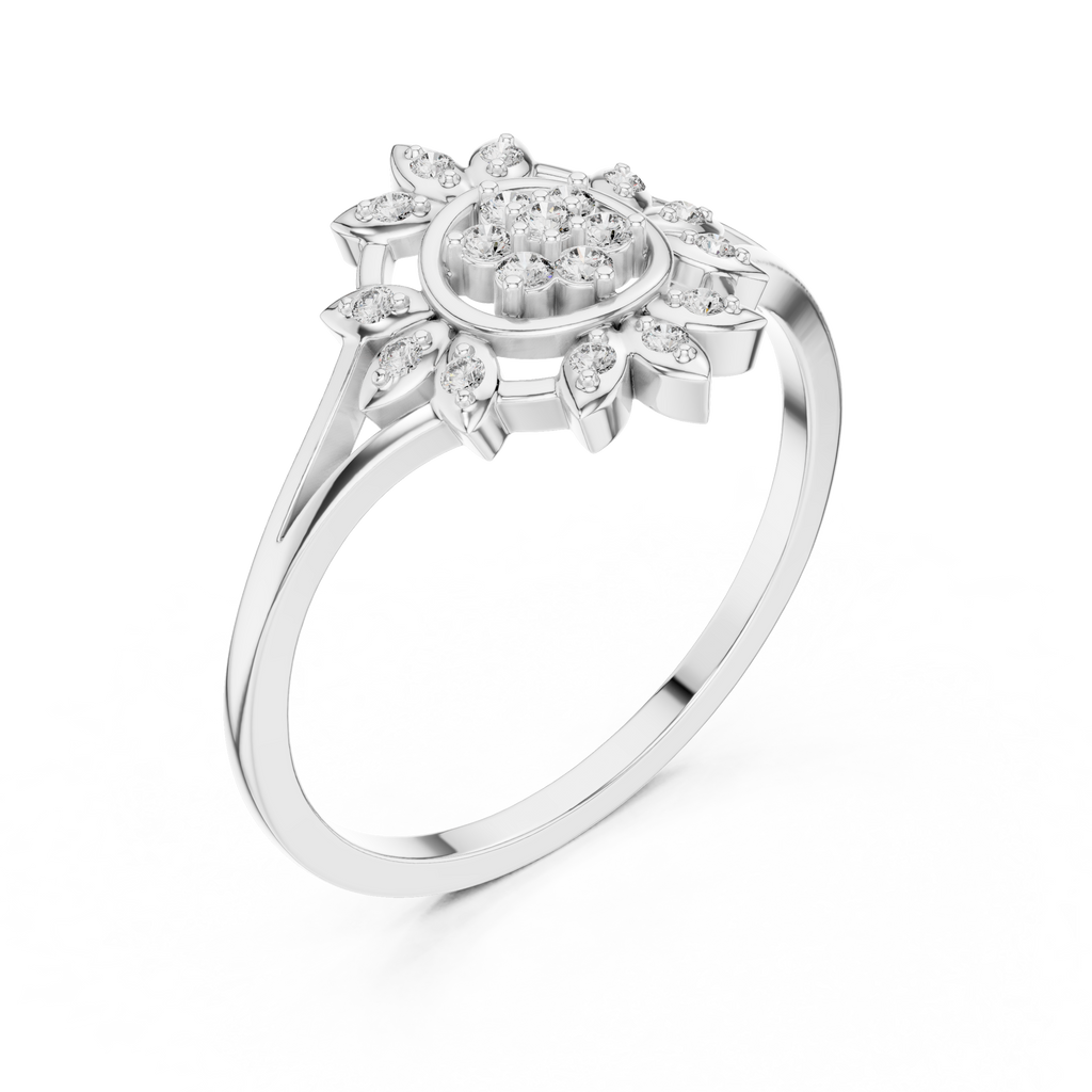 Women's Diamond Sun Flower Ring, Delicate Floral Statement Ring, Anniversary Gift