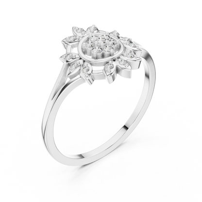 Women's Diamond Sun Flower Ring, Delicate Floral Statement Ring, Anniversary Gift