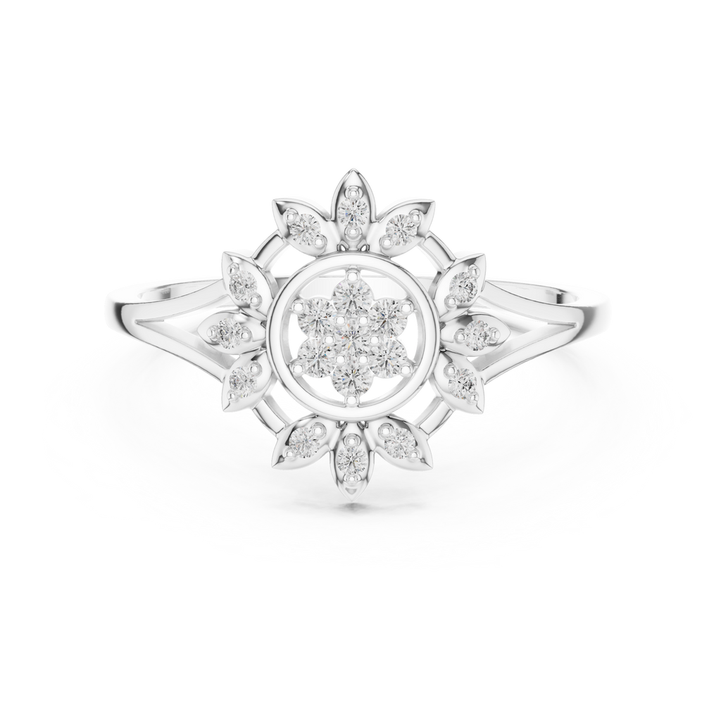 Women's Diamond Sun Flower Ring, Delicate Floral Statement Ring, Anniversary Gift