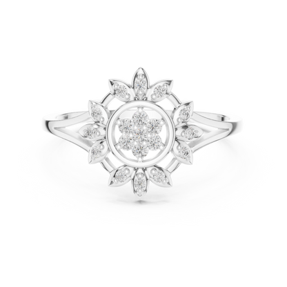Women's Diamond Sun Flower Ring, Delicate Floral Statement Ring, Anniversary Gift