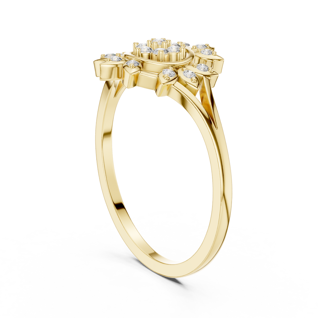 Women's Diamond Sun Flower Ring, Delicate Floral Statement Ring, Anniversary Gift