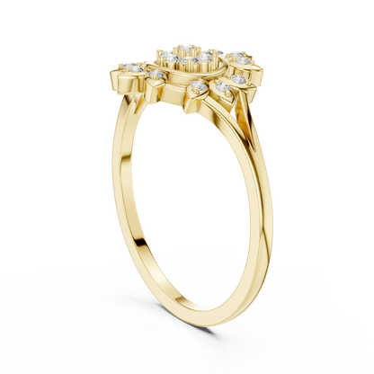 Women's Diamond Sun Flower Ring, Delicate Floral Statement Ring, Anniversary Gift