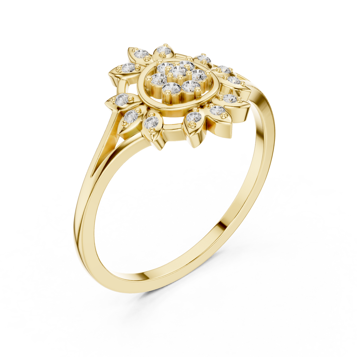 Women's Diamond Sun Flower Ring, Delicate Floral Statement Ring, Anniversary Gift
