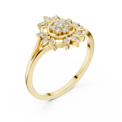 Women's Diamond Sun Flower Ring, Delicate Floral Statement Ring, Anniversary Gift