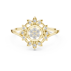 Women's Diamond Sun Flower Ring, Delicate Floral Statement Ring, Anniversary Gift
