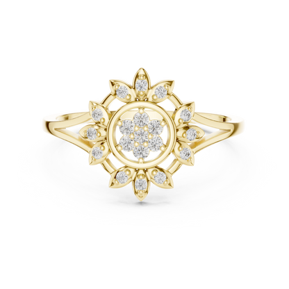 Women's Diamond Sun Flower Ring, Delicate Floral Statement Ring, Anniversary Gift