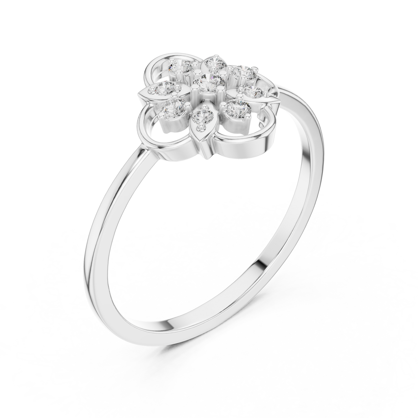 Luxury Women's Diamond Flower Halo Ring, Elegant Floral Cluster Statement Design.
