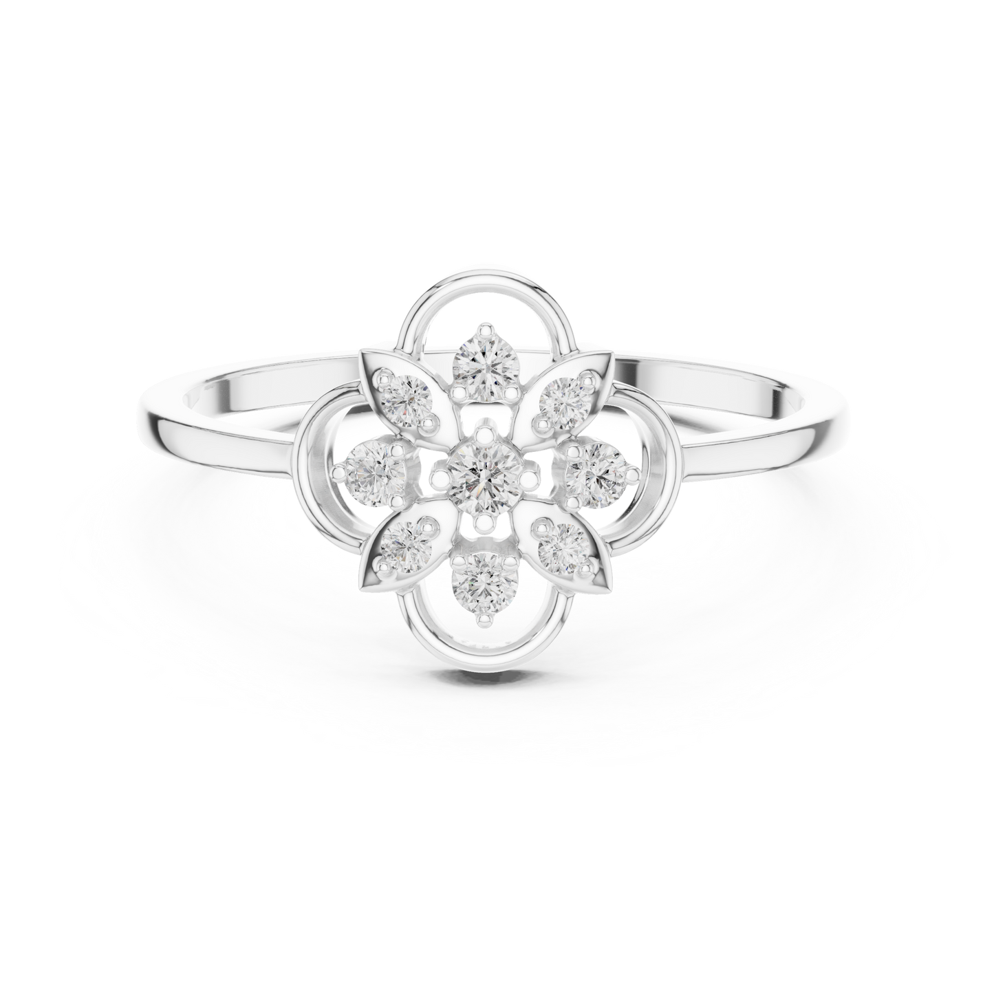 Luxury Women's Diamond Flower Halo Ring, Elegant Floral Cluster Statement Design.