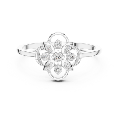 Luxury Women's Diamond Flower Halo Ring, Elegant Floral Cluster Statement Design.