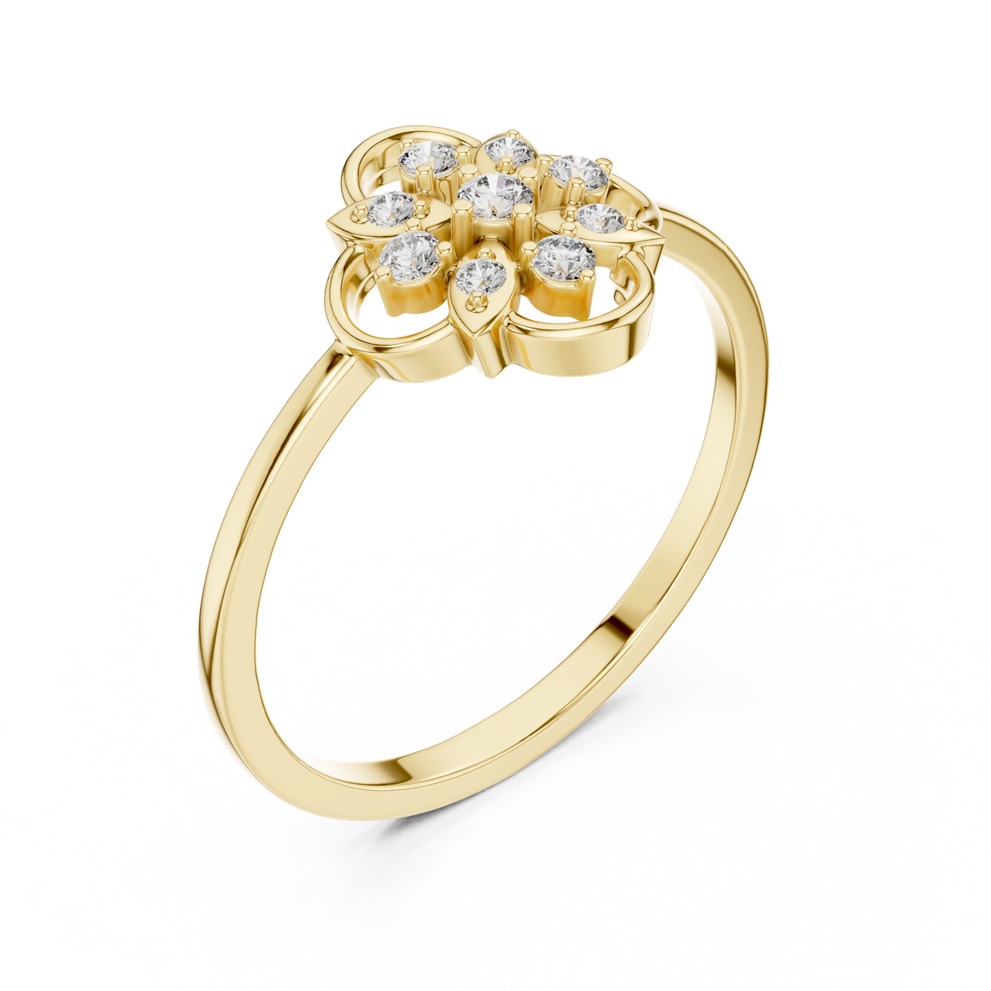 Luxury Women's Diamond Flower Halo Ring, Elegant Floral Cluster Statement Design.
