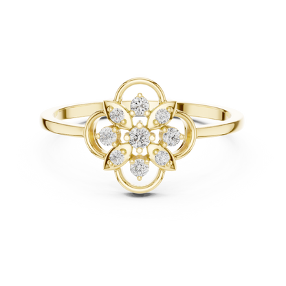 Luxury Women's Diamond Flower Halo Ring, Elegant Floral Cluster Statement Design.