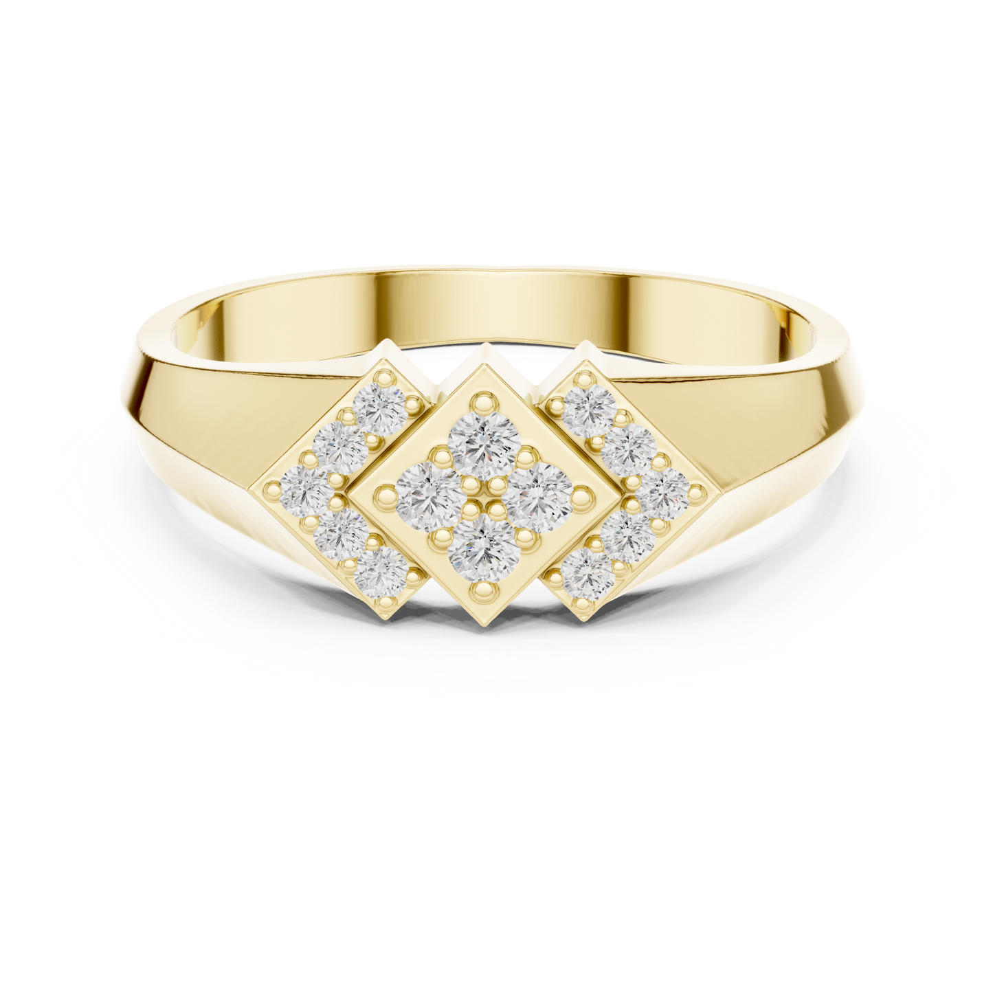 Classic Men's Triple Diamond Cluster Ring, Contemporary Signet Band, Fine Jewelry